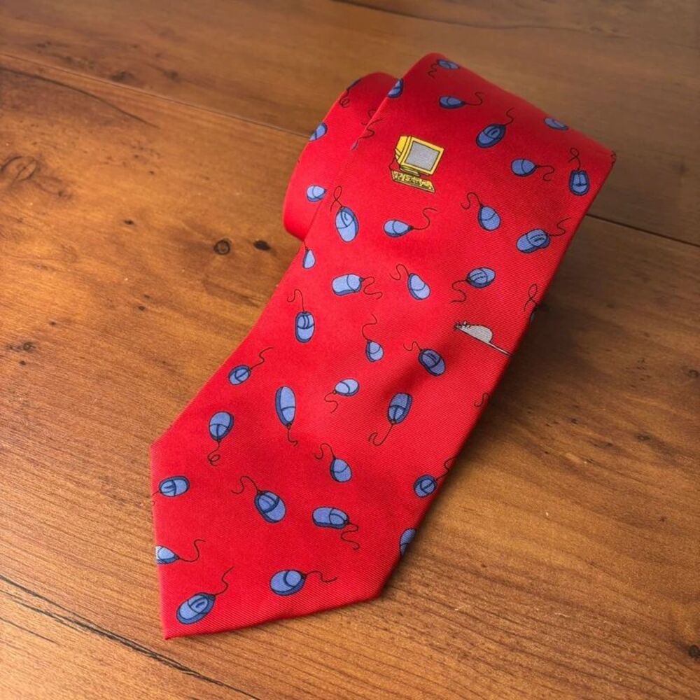 Vintage Alynn Neckwear "Point And Click" Silk Tie Red Computer Mouse IT Tech USA